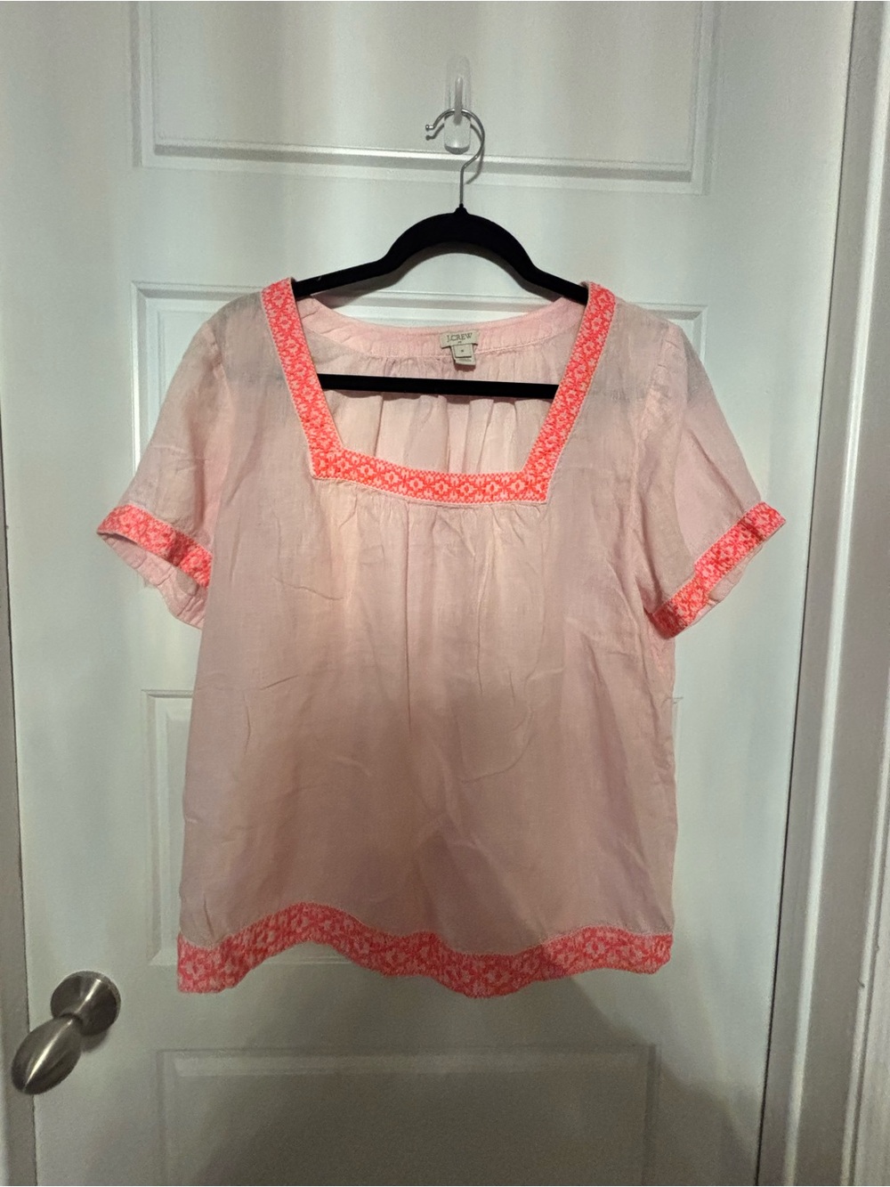 J. crew Light Pink Square Neck Embroidered Women’s Top medium